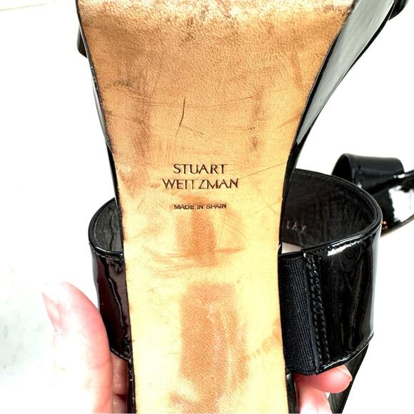 Stuart Weitzman Black Patent Leather Platform Sandal Heels Size 11 - Picture 10 of 10